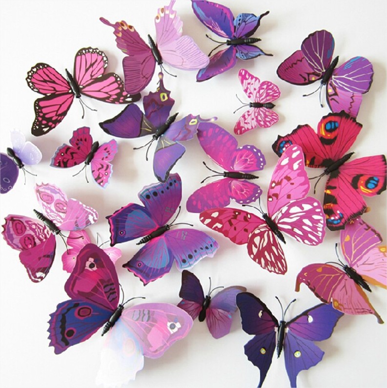 Papillons 3D violet déco murale ou sur réfrigérateur